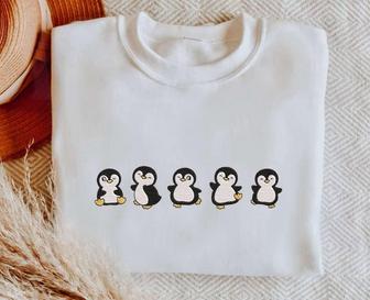 Embroidered Penguin Sweatshirt, Animal Crewneck, Gift For Penguin Lover | Mazezy