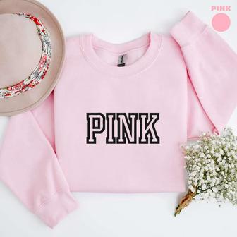 Embroidered Pink Sweatshirt, Crewneck Sweatshirt For Music Lover | Mazezy