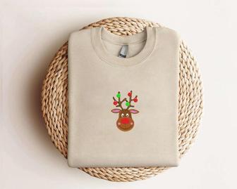 Embroidered Reindeer Christmas Sweatshirt Crewneck Sweatshirt For Christmas | Mazezy