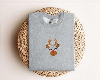 Embroidered Reindeer Christmas Sweatshirt Xmas Reindeer Sweatshirt For Family | Mazezy