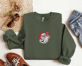 Embroidered Retro Santa Christmas Sweatshirt Crewneck Sweater For Family | Mazezy AU