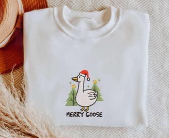 Embroidered Silly Goose Christmas Sweatshirt, Merry Goose Crewneck For Family | Mazezy
