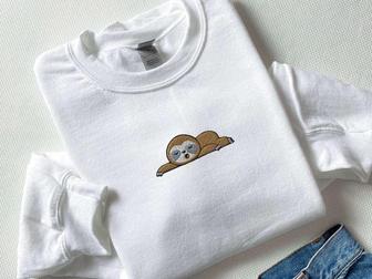Embroidered Sloth Sweatshirt, Embroidered Sleeping Sloth Sweatshirt For Family | Mazezy