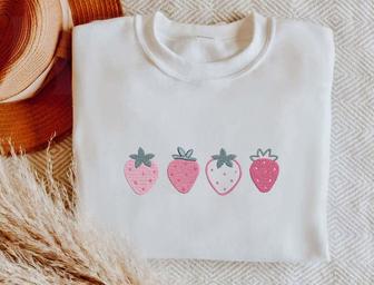 Embroidered Strawberry Sweatshirt, Fruit Embroidered Sweathirt For Family | Mazezy