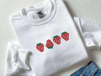 Embroidered Strawberry Sweatshirt, Vintage Strawberry Comfort Colors Tee For Family | Mazezy