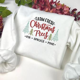Farm Fresh Christmas Tree Embroidery Sweatshirt, Best Gift For Christmas | Mazezy