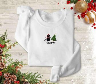 Funny Black Cat Embroidered Christmas Sweatshirt, Cat Christmas Sweater, Cat Lover Gift | Mazezy DE