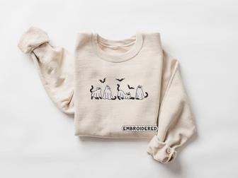 Ghost Cats Embroidered Sweatshirt Crewneck Sweatshirt Gift For Family | Mazezy