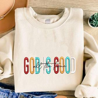 God is Good Embroidered Sweatshirt, Christmas Embroidery Crewneck For Family | Mazezy