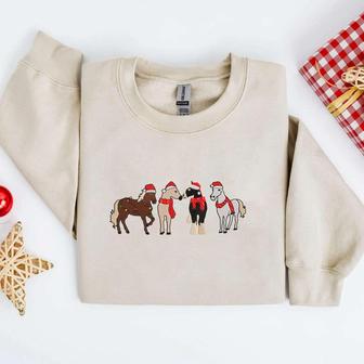 Horses Merry Christmas Embroidery Sweatshirt, Embroidery Crewneck Sweatshirt For Family | Mazezy