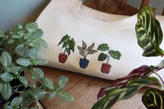 House Plants, Embroidered Sweatshirt, House Plant Eco Jumper Gift For Family | Mazezy