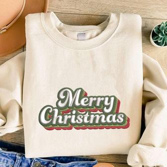 Merry Christmas Embroidered Sweatshirt, Christmas Embroidered Sweatshirt For Family | Mazezy