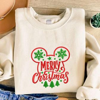 Merry Christmas Embroidered Sweatshirt, Christmas Embroidery Crewneck For Family | Mazezy
