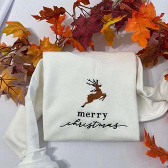 Merry Christmas Embroidered Sweatshirt Crewneck, Christmas Gift For Family | Mazezy