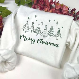 Merry Christmas Tree Machine Embroidery Sweatshirt, Best Gift For Christmas | Mazezy