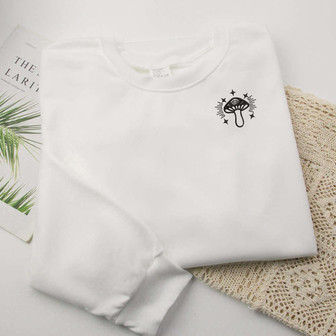 Mushroom Embroidered Crewneck, Embroidered Sweatshirts For Music Lovers | Mazezy