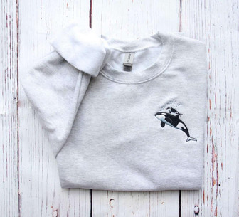 Orca Whale Embroidered Sweatshirt Crewneck Sweatshirt For Men And Women | Mazezy