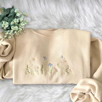 Pastel Floral Embroidered Sweatshirt Crewneck Sweatshirt Gift For Family | Mazezy
