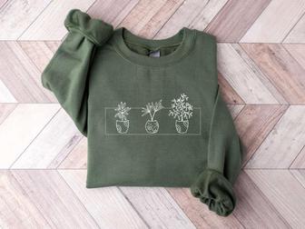 Plant Flower Embroidered Sweatshirt Crewneck Sweatshirt For Men And Women | Mazezy