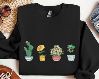 Pot Plants Embroidered Sweatshirt Crewneck Sweatshirt For Men Women | Mazezy