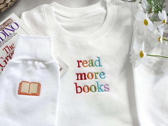 Read more books Embroidered Sweatshirt Crewneck Sweatshirt Gift For Family | Mazezy