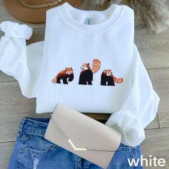 Red Panda Embroidered Sweatshirt Crewneck Sweatshirt Gift For Family | Mazezy