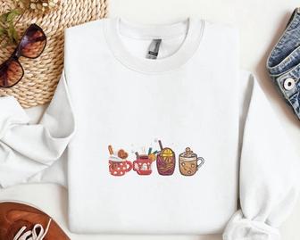 Retro Pumpkin Cup Embroidered Sweatshirt Crewneck Sweatshirt For Family | Mazezy