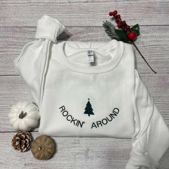 Rockin Around Christmas Tree Embroidered Sweatshirt, Christmas Tree Crewneck | Mazezy