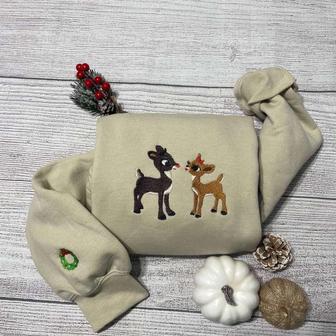 Rudolph and Clarice Embroidered Sweatshirt Crewneck Sweatshirt Gift For Family | Mazezy