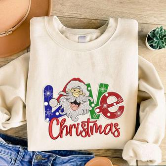 Santa Christmas Embroidered Sweatshirt Crewneck Sweatshirt Gift For Family | Mazezy UK