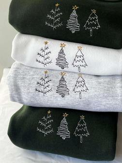 Simple Tree Doodles Embroidered Sweatshirt Crewneck Sweatshirt For Men And Women | Mazezy