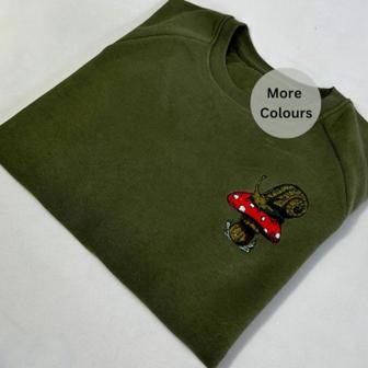 Snail & Mushroom Embroidered Sweatshirt Crewneck Sweatshirt For Family | Mazezy
