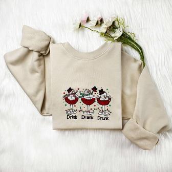 Snowman Drink Drank Drunk Christmas Embroidered Sweatshirt, Gift For Christmas | Mazezy