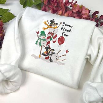 Snowman Embroidery Sweatshirt, Snow Much Fun Machine Embroidery Sweatshirt For Family | Mazezy