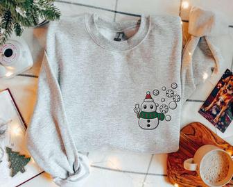 Snowman Sweatshirt Embroidered Sweater, Snowman Pullover Cozy Snowman Crewneck For Family | Mazezy