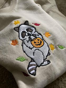 Spooky Raccoon Embroidered Sweatshirt Crewneck Sweatshirt For Men And Women | Mazezy