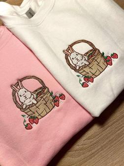 Strawberry Basket Bunny Embroidered Sweatshirt Crewneck Sweatshirt For Men And Women | Mazezy UK