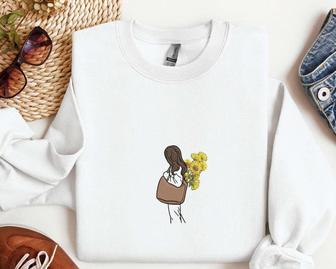 Sunflower Girl Embroidered Sweatshirt, Sunflower Embroidery Sweatshirt Gift For Women | Mazezy UK