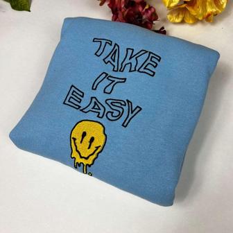 Take It Easy Embroidered Sweatshirt Crewneck Sweatshirt For Men And Women | Mazezy UK