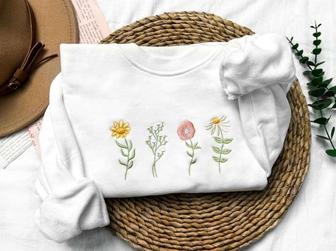 Wildflowers Embroidered Sweatshirt Crewneck Sweatshirt Best Gift For Family | Mazezy