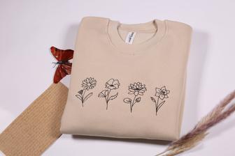 Custom Birth Month Flower Embroidered Sweatshirt Birthday Outfit Gifts | Mazezy