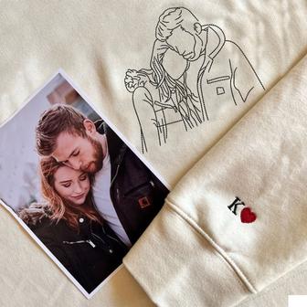 Custom Photo Portrait Embroidered Sweatshirt Couples, Anniversary Gift | Mazezy