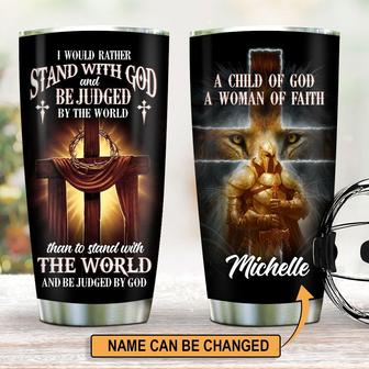 A Child Of God Unique Personalized Lion And Cross Stainless Steel Tumbler - Thegiftio UK