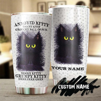 Gift For Cat Lover, Cat Mom Cat Dad Stainless Steel 20oz Tumbler, Annoyed Kitty Black Cat Grumpy Kitty Personalized Tumbler cat Tumbler Gift For Cat Lover Cat's Day Gift - Thegiftio