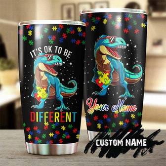 Autism Awareness Puzzle Piece Funny Dinosaur Personalized Tumblerautism Tumbler Autism Gift Gift For Autism Parent Gift For Autism Child - Thegiftio