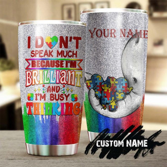Gift For Autism Child, Autism Busy Thinking Cute Elephant Personalized Stainless Steel Tumbler 20oz, Autism Tumbler Autism Gift Gift For Autism Parent - Thegiftio