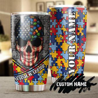 Autism Warrior Metal Style Skull Personalized Steel Tumbler Autism Tumbler Autism Gift Gift For Autism Parent Gift For Autism Child - Thegiftio UK