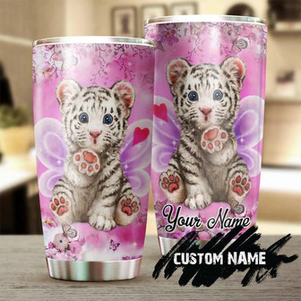 Baby Tiger With Butterfly Personalized Tumblerbirthday Gift Christmas Gift For Butterfly Lover For Her - Thegiftio UK