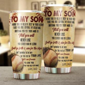 Baseball Dad To My Son Aim For The Sky You Will Never Lose Personalized Tumblerbirthday Christmas Gift Day For Son From Dad - Thegiftio