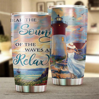 Beach Turtle Lighthouse Hear The Sound Of The Waves And Relax Personalized Tumblerunique Tumblerbirthday Christmas Gift For Turtle Lover - Thegiftio UK